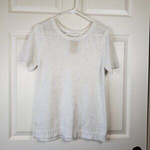 Coldwater Creek NWT Loose Knit Sparkle Short Sleeve White Sweater Size M
